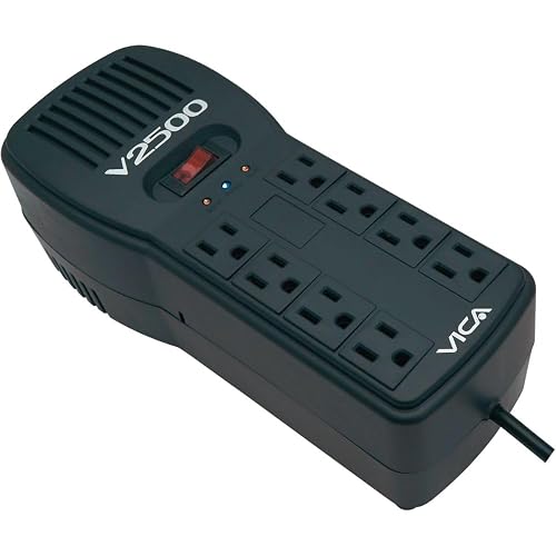 VICA V2500 Regulador Electrónico de Voltaje 2500 VA / 1500 W con 8 Tomas reguladas, supresor de Picos y Puertos RJ11 y RJ45 | Empotrable y Certificado Nom