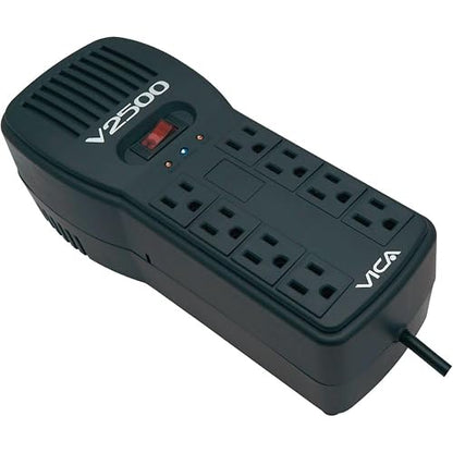 VICA V2500 Regulador Electrónico de Voltaje 2500 VA / 1500 W con 8 Tomas reguladas, supresor de Picos y Puertos RJ11 y RJ45 | Empotrable y Certificado Nom