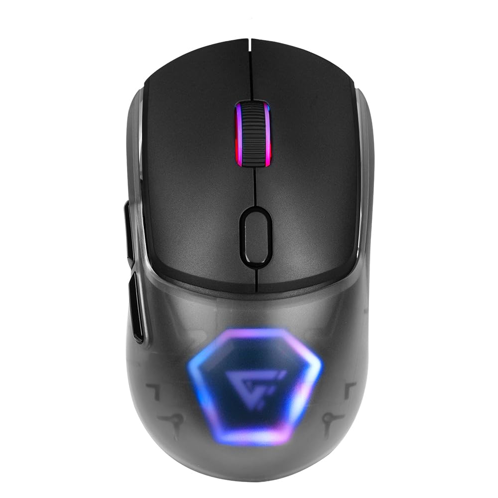 GAME FACTOR MOW700-BK Mouse Inalámbrico Gaming, Multiconectividad 2.4GHz y Bluetooth, Sensor Pixart 3395, 26,000 dpi, RGB, Carcasas Intercambiables, Batería Recargable, Compatible con PC y Laptops