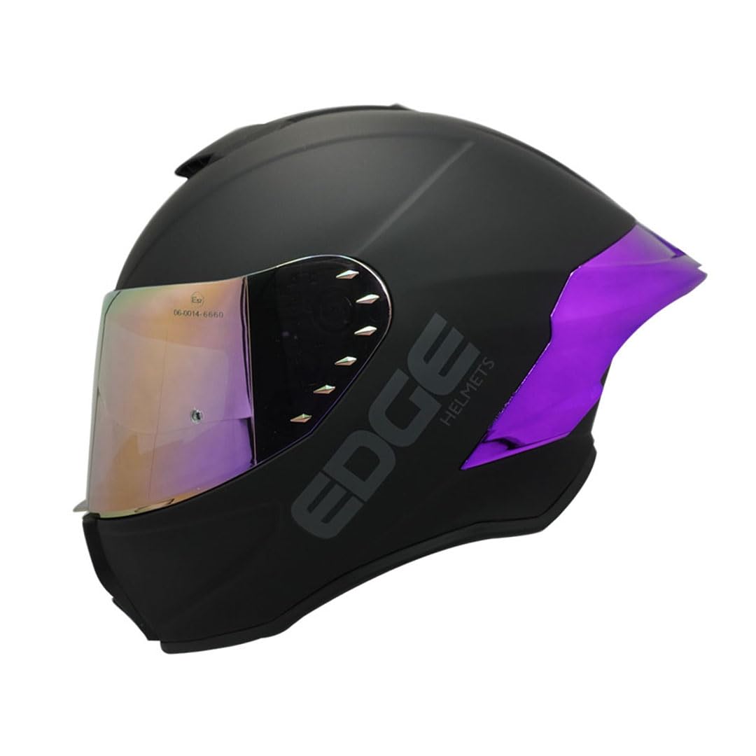 Edge Casco Integral para Moto con Visor Doble Antivaho, Certificado DOT - CH - Solid Black Purpura