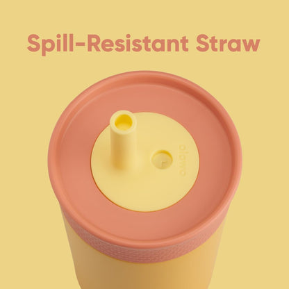 Owala - Vaso aislante de acero inoxidable para niños, con popote flexible resistente a derrames, fácil de limpiar, botella de agua para niños, ideal para viajes, apto para lavaplatos, 12 onzas, rosa y morado (cohete lila)