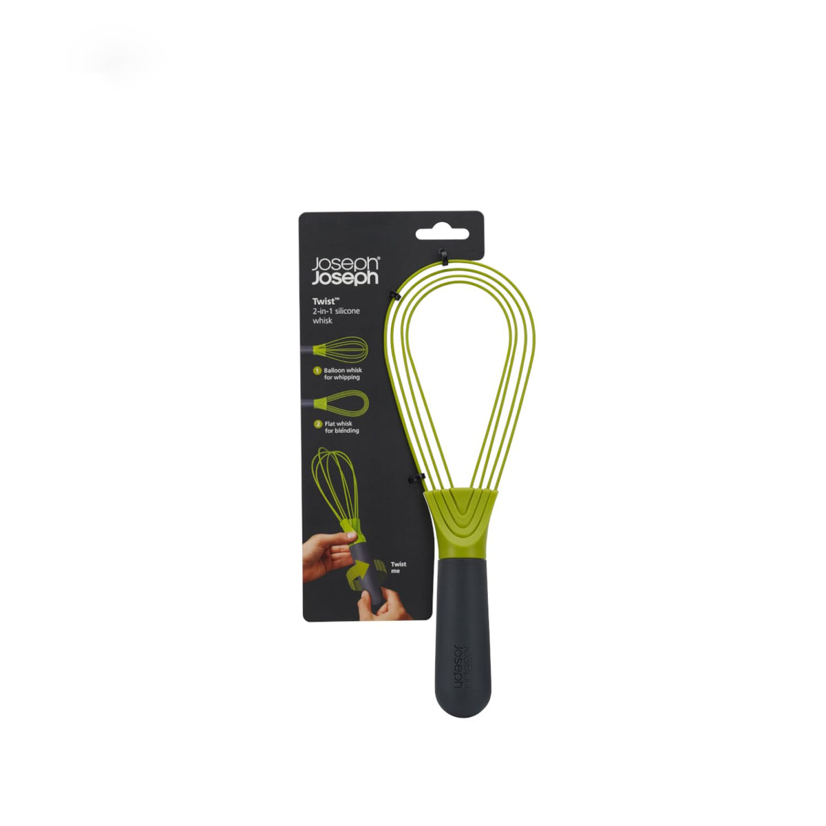 Joseph Joseph 10539 Twist Whisk 2-In-1 Collapsible Balloon and Flat Whisk Silicone Coated Steel Wire, Gray/Green