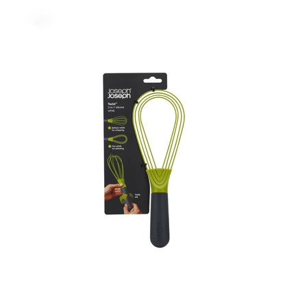 Joseph Joseph 10539 Twist Whisk 2-In-1 Collapsible Balloon and Flat Whisk Silicone Coated Steel Wire, Gray/Green