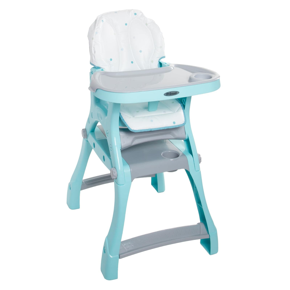 PRINSEL | Sillita Alta Infantil Convertible | Silla Alta para Bebé | Kinder City | Azul Turquesa | De 6 Meses a 3 Años, Convertible a Escritorio, Doble Charola Ajustable, Fácil de Limpiar | Artículos para Bebés