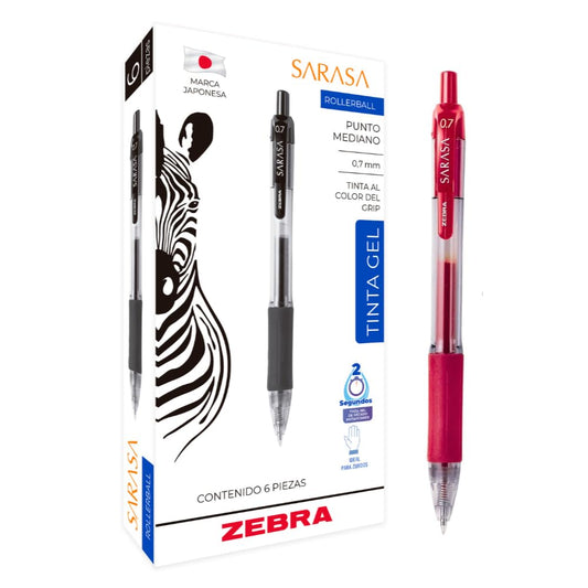 Zebra Bolígrafo Sarasa Punto 0.7 mm Tinta Gel Secado Rápido Caja 6 Piezas (Rojo)