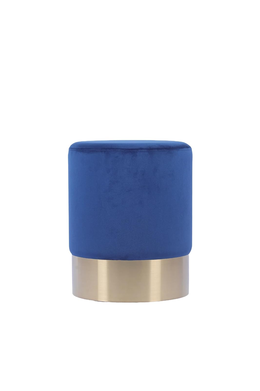 Sochic Taburete Cilíndrico Tapizado en Terciopelo Azul con Base de Acero Inoxidable en Acabado Dorado