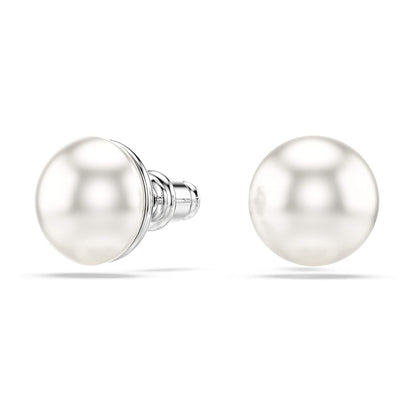 arete Swarovski Matrix, Perla de vidrio, blanco, baño de rodio
