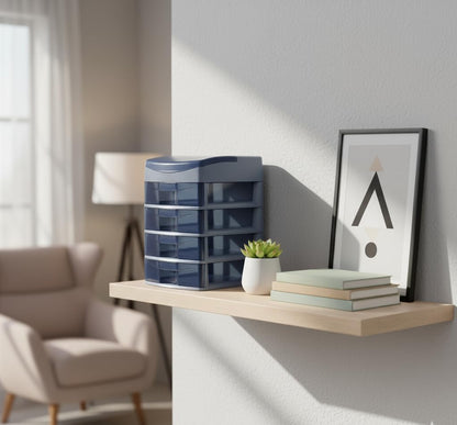 Italhome Cajonera de Plástico Sesia Azul, Mini Organizador de Escritorio Multiusos con 3 Cajones Transparentes