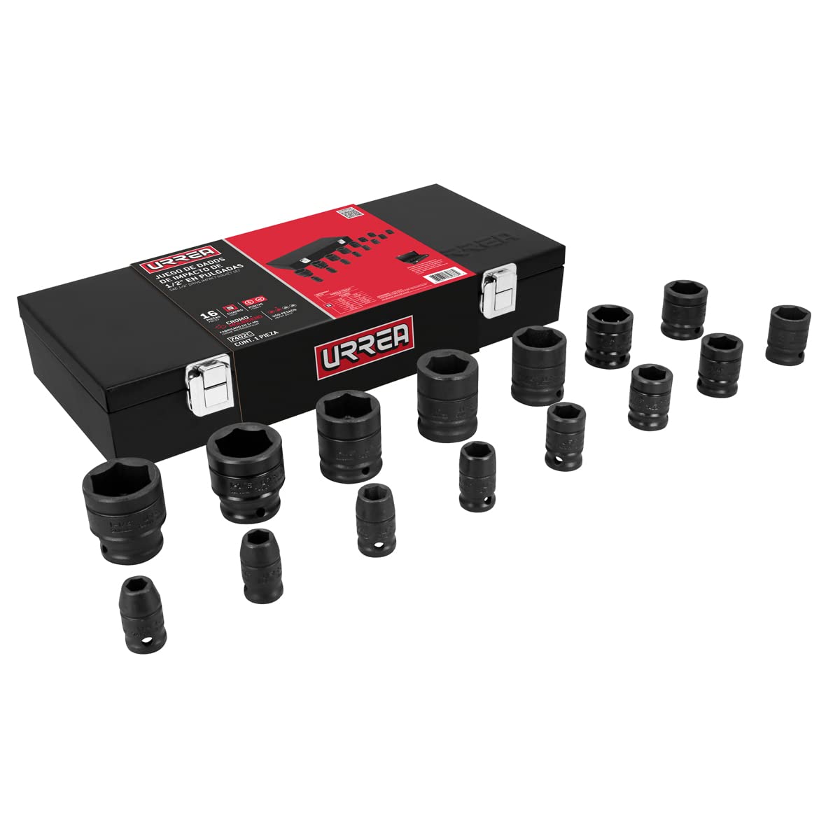 Urrea Dado de Impacto Cuadro 1/2 Pulgada, 6 Puntas, 1-1/4 y 1-5/16 Pulgadas - 15 piezas + caja