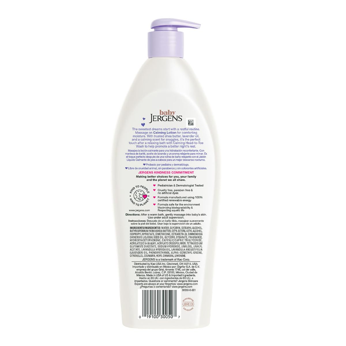 Jergens Baby, Loción Calmante Para Bebés, crema Hidratante para Bebés con Manteca de Karité y Aceite de Lavanda, 496 ml