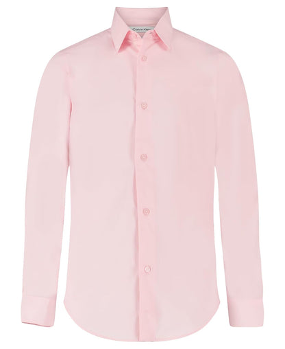 Calvin Klein Camisa de Vestir Manga Larga Ajustada para Niño - Rosa claro - 20