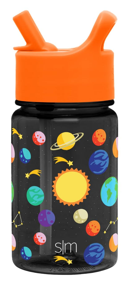 Simple Modern Botella de Agua para Niños/a de Plástico, Libre de BPA, con Tapa a Prueba de Fugas y Popote | Duradero para Niños Pequeños, Niños, Niñas | Summit Colección| 355ml | Solar System