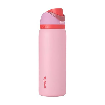 Owala FreeSip Botella de agua de acero inoxidable con aislamiento y popote, para deportes y viajes, botella de agua deportiva sin BPA, 946 ml (32 onzas), color rosa (angel food cake)