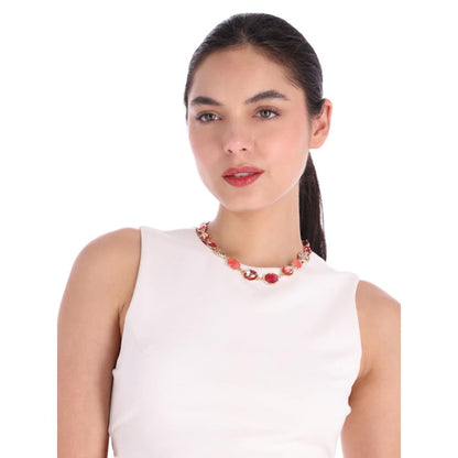 Napier Collar Dorado Circular para Mujer | Mediano, forma circular larga, incrustaciones tipo piedra, cierre ajustable