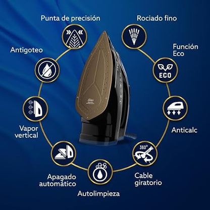 Oster Plancha de Vapor, Diamond Steam MAX S8200, Digital, Golpe de Vapor 220 g/min, Suela XL Cerámica con Diamante, Vapor Vertical, Antigoteo, Azul Oscuro, GCSTDPD8201-013