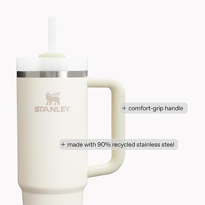 Stanley Quencher H2.0 Vaso con asa y popote, 40 onzas, tapa Flowstate de 3 posiciones, compatible para viajes, taza de acero inoxidable aislada, sin BPA, tostada