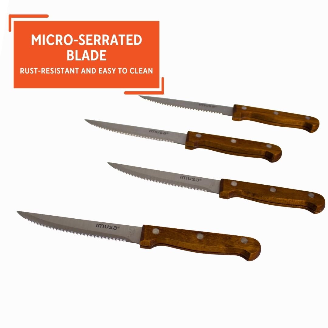 IMUSA USA Wood IMU-71014 4-Piece Serrated Steak Knives Handle, 4pc