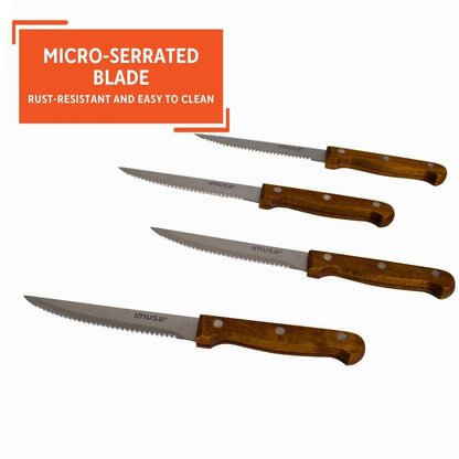 IMUSA USA Wood IMU-71014 4-Piece Serrated Steak Knives Handle, 4pc
