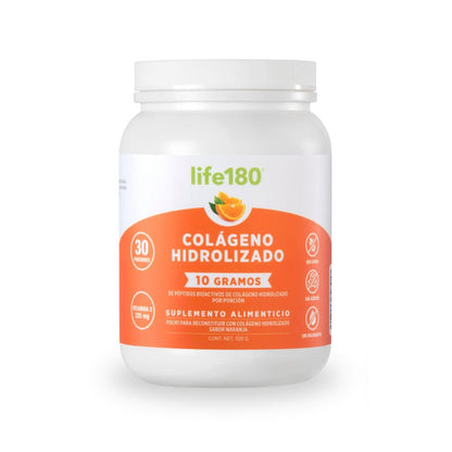 Life180 Colágeno Hidrolizado con Biotina y Vitamina E Sabor Naranja, Pack de 2 - 10g - 450 g (Paquete de 1)