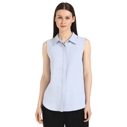 Calvin Klein blusa de crepé sin mangas con cuello de punta - CH - Azul (Zen Blue)