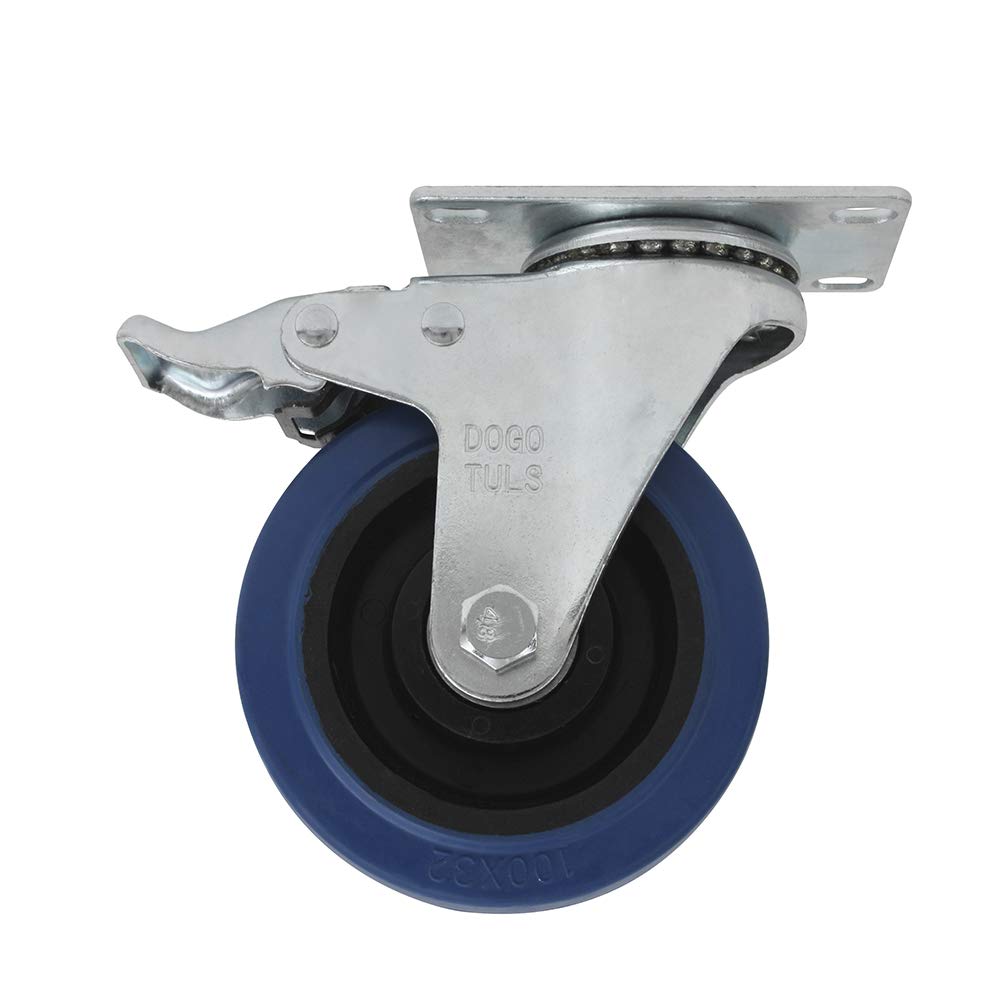 Dogotuls ZF5126 Rodaja Goma Elástica Giratoria con Freno y Placa, color Azul, 3"