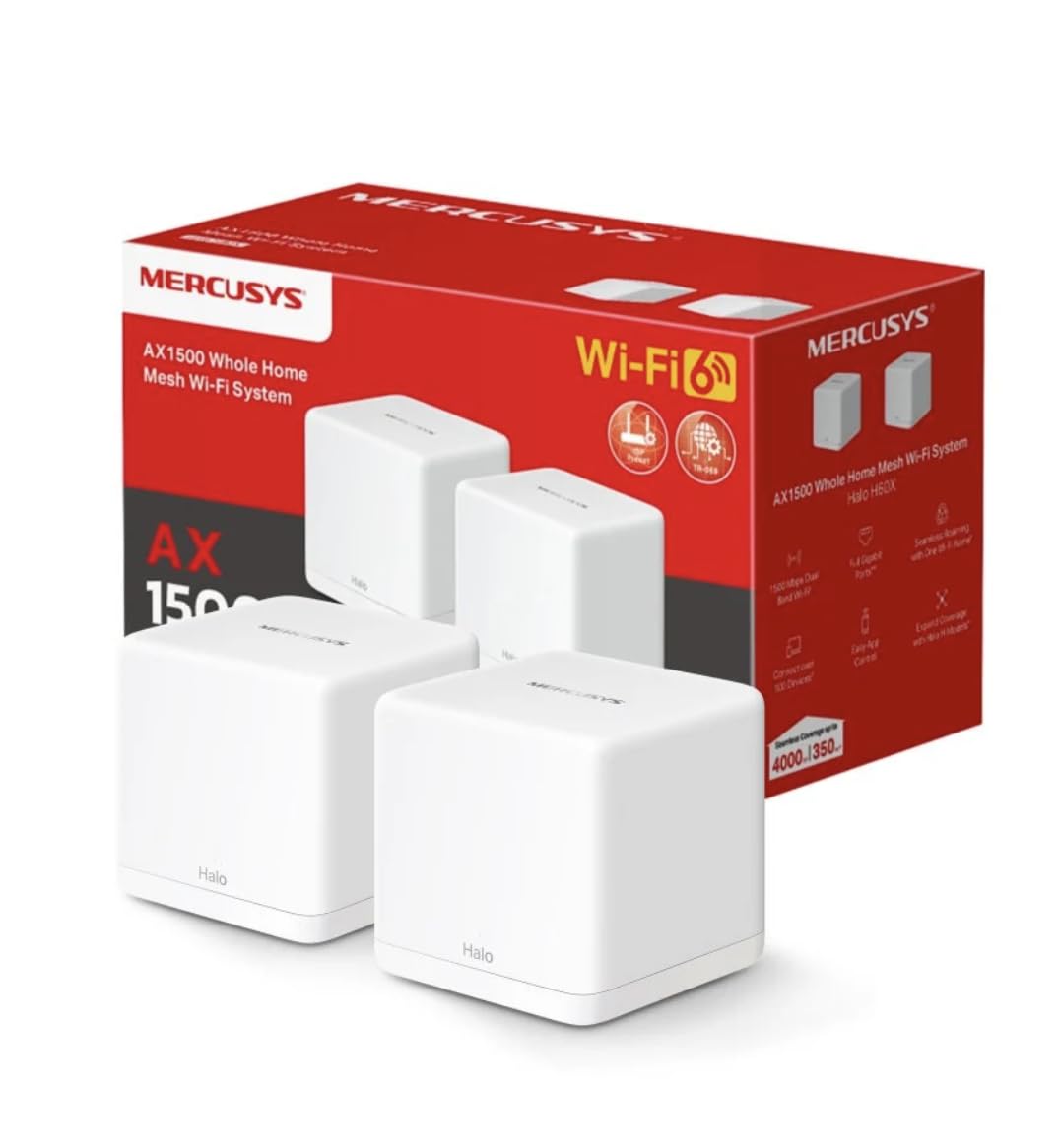 Mercusys Halo H50G Sistema WiFi Mesh AC1900, 3 Piezas - WiFi6 AX1500 Gigabit Paquete de 2
