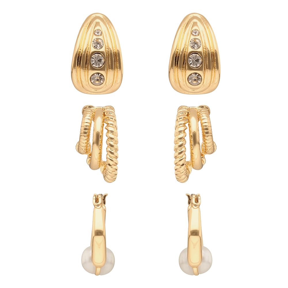 Anne Klein Set de 3 Aretes Dorados para Mujer