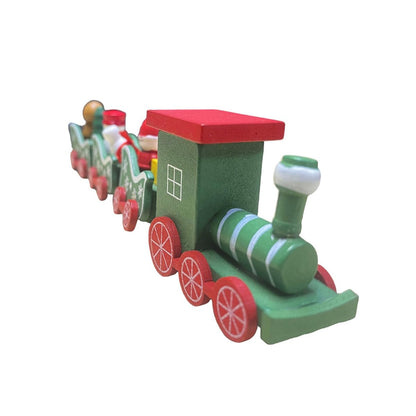 Running Tren navideño de Madera con 4 carros | Decoración para Villa Navideña | Color Verde | 25.5 x 7.5 x 3 cm Decora