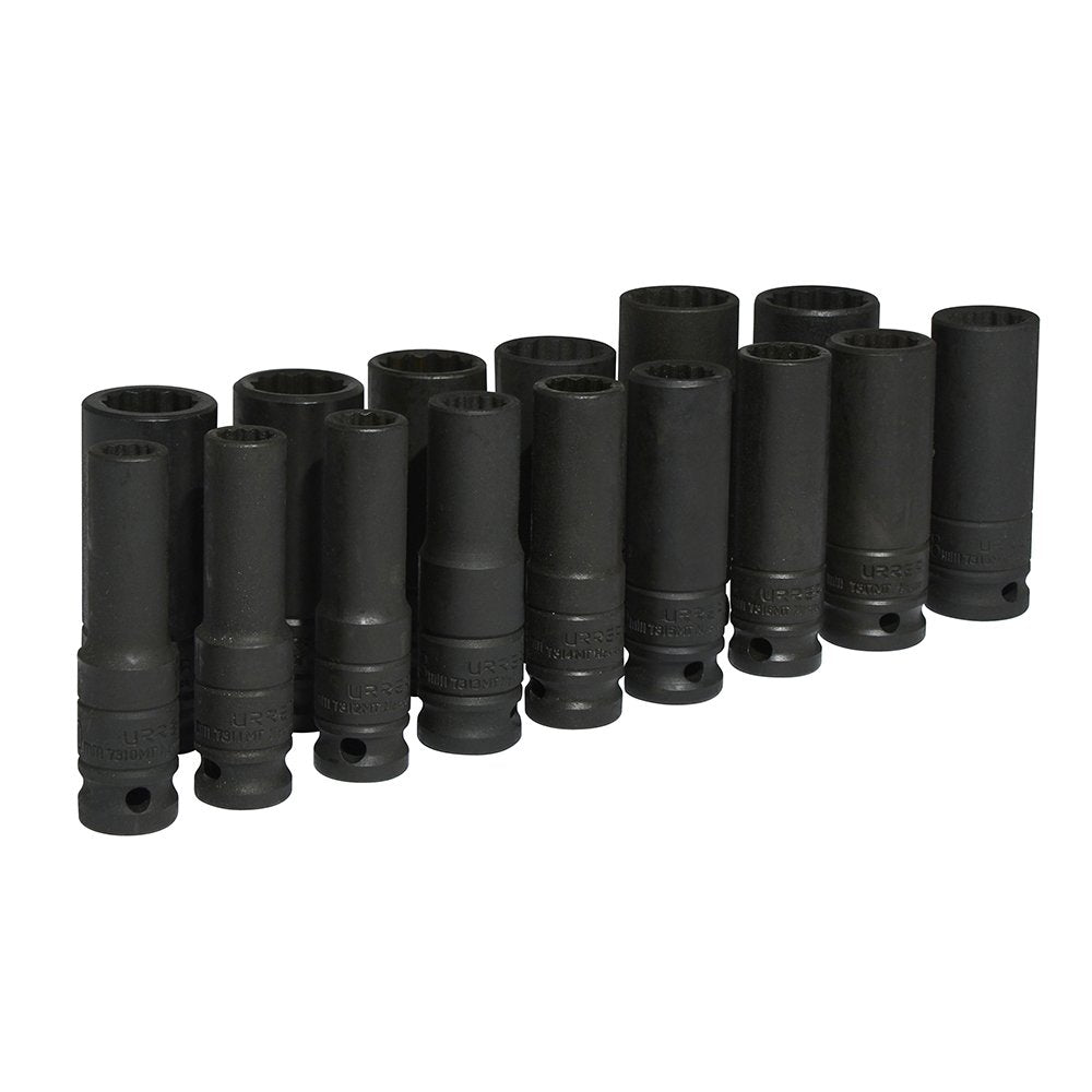 Urrea Dado de Impacto Largo 12 Puntas, Cuadro 1/2", Métrico - 15 piezas