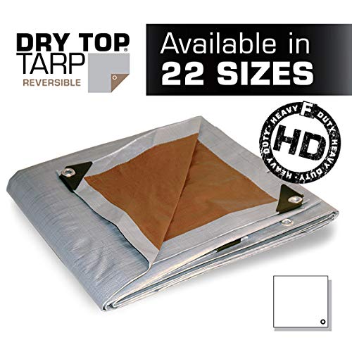 Dry Top 212204 Toldo Reversible de Trabajo Pesado, tamaño Completo 3.65 m x 6 m, Polietileno de 10-mil, Plateado/marrón