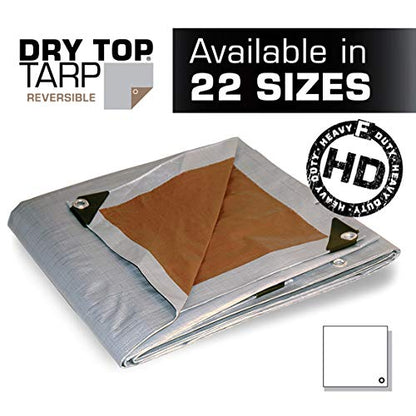 Dry Top 212204 Toldo Reversible de Trabajo Pesado, tamaño Completo 3.65 m x 6 m, Polietileno de 10-mil, Plateado/marrón