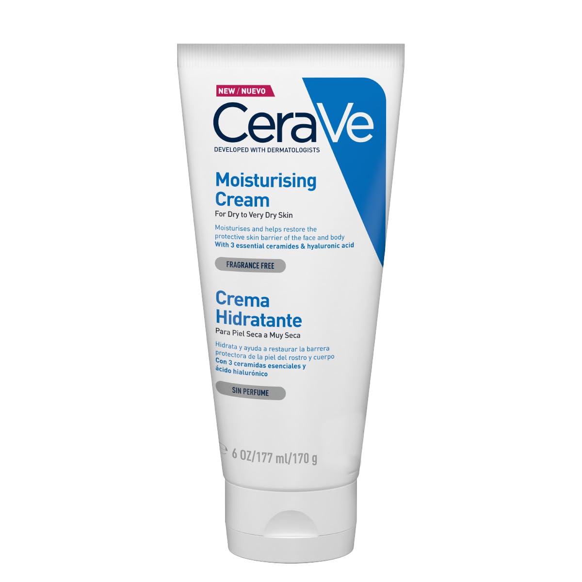 CeraVe Crema Hidratante Facial y Corporal para Piel Seca, 454 g - standard - 170 g (Paquete de 1) - Crema Hidratante