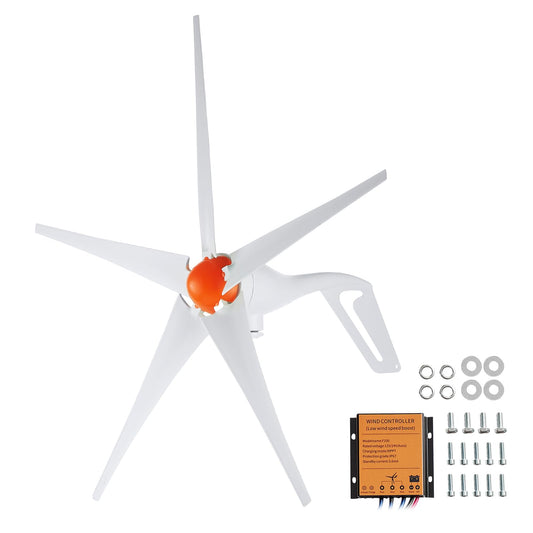VEVOR Kit de Generador de Turbina Eólica 500 W 12 V 5 Palas Controlador MPPT Dirección del Viento Ajustable Velocidad de Arranque del Viento 2,5 m/s para Hogar, Granja, Vehículos Recreativos, Barcos