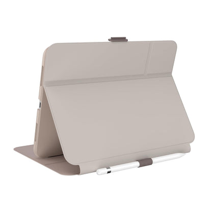 Speck - Funda para iPad Pro de 10.9 Pulgadas de 10.9 Pulgadas, protección contra caídas y cámaras, Soporte Delgado de múltiples rangos, Soporte para lápices Apple - Gris Haya/Canela