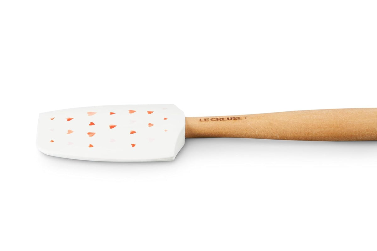 Le Creuset Mon Coeur Collection Espátula de silicona mediana para manualidades, color blanco con corazones
