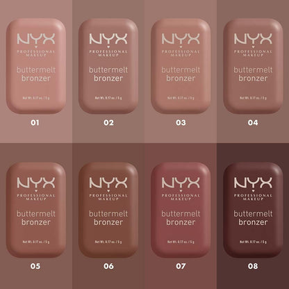 NYX Professional Makeup Buttermelt Bronzer, bronceador cremoso en polvo con alta pigmentación, fórmula vegana, acabado natural con duración hasta por 12H, 5g – Tono Butta Off (Café mocca)