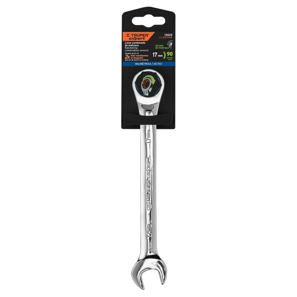 Truper Expert LL-2017MX, Llave combinada con matraca 17 mm x 218 mm largo