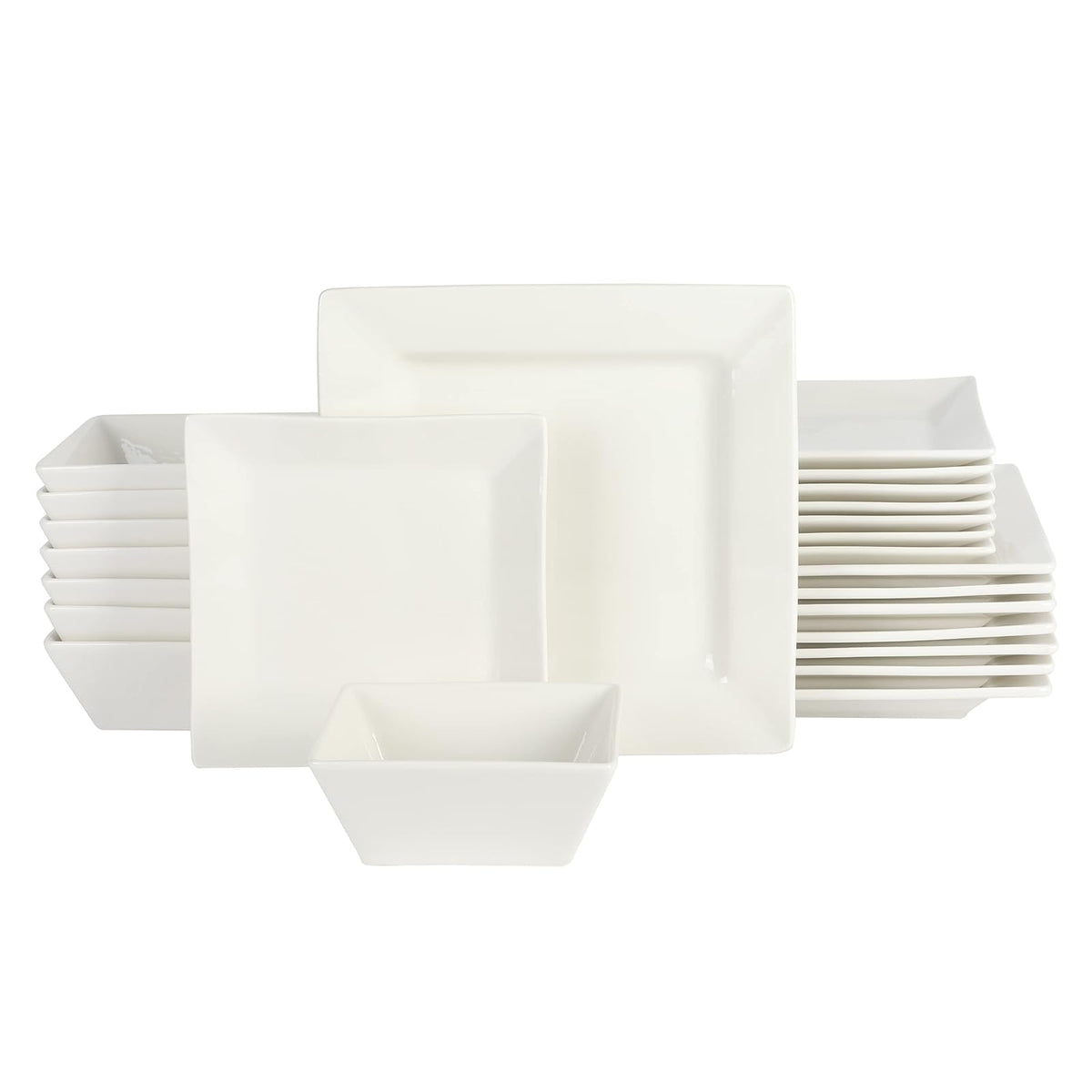 Gibson Home Juego de Vajilla de Porcelana Zen, Blanco con Relieve - Service for 8 (24pcs) - Blanco (Cuadrado Duro)