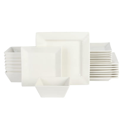 Gibson Home Juego de Vajilla de Porcelana Zen, Blanco con Relieve - Service for 8 (24pcs) - Blanco (Cuadrado Duro)