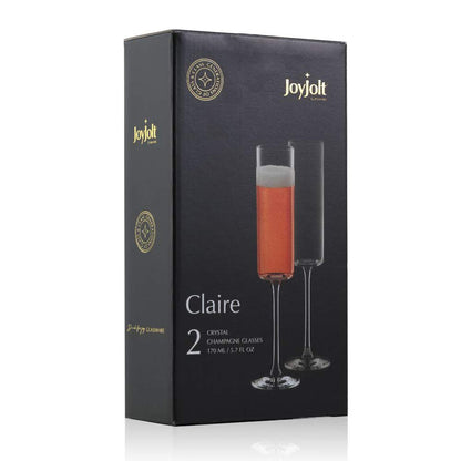 JoyJolt - Juego de 2 copas de champaña de vidrio de la colección Claire, capacidad de 6.5 onzas, exquisita artesanía, ideal para el hogar, bar y ocasiones especiales, fabricado en Europa