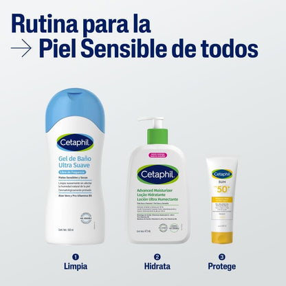 Cetaphil Gel de Baño Corporal Ultra Suave Todo Tipo de Piel Sensible 500 ml | Sin fragancia, limpia sin quitar la humedad natural e hidrata durante 24 horas con aloe vera, glicerina y vitamina B5.