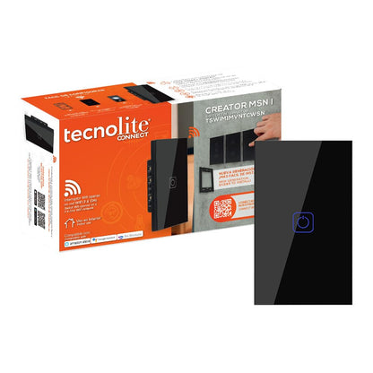 Tecnolite Connect - Apagador Inteligente Táctil WiFi 1 Circuito, Sin Cable Neutro, Compatible con App móvil, Alexa, Google y Siri, Interruptor Inteligente