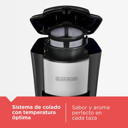 Black+Decker Cafetera Individual con Termo Incluido 16 oz, Filtro Permanente y Apagado Automático CM618