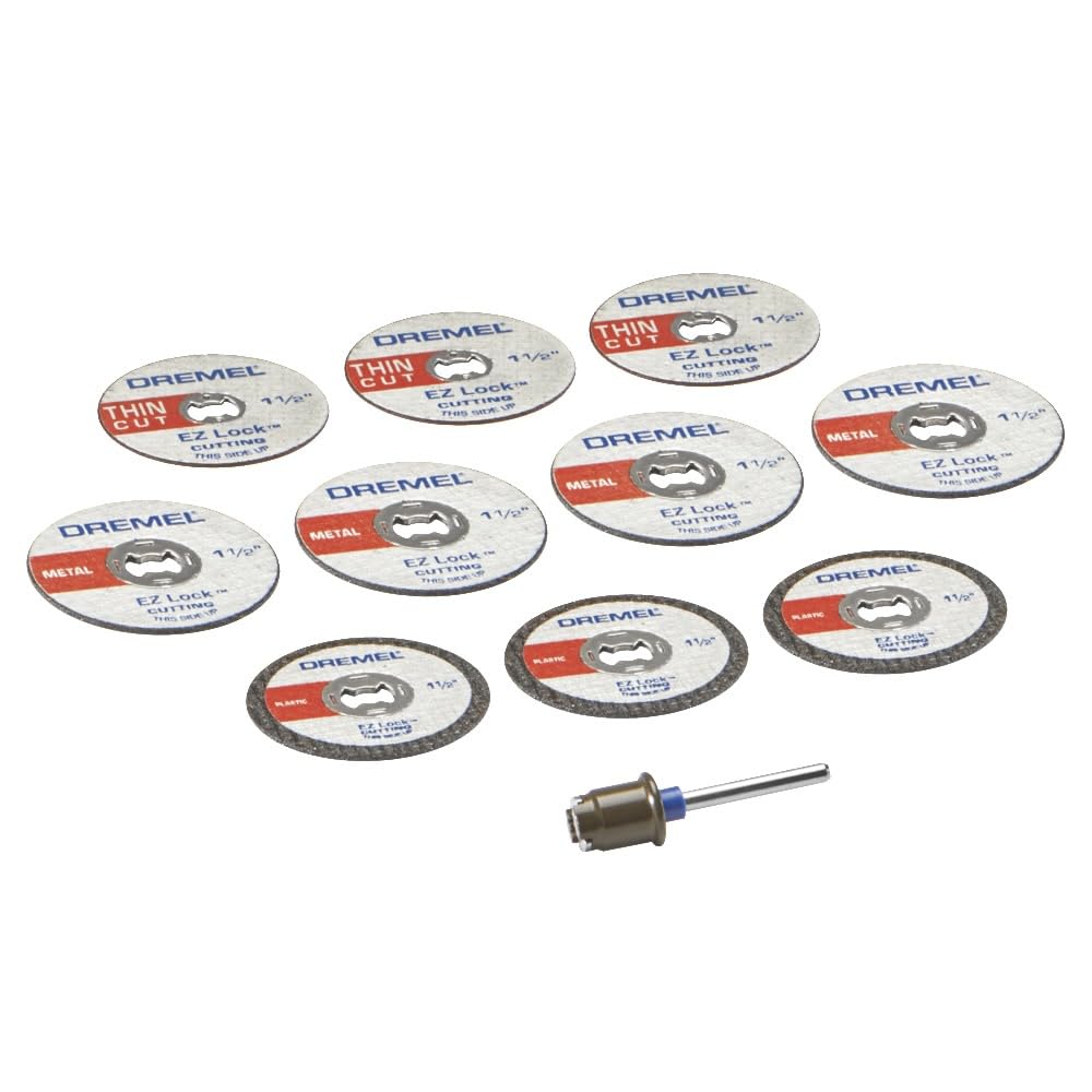 Dremel EZ728-01 EZ Lock - Juego de accesorios de discos de corte para herramientas rotativas de plástico, metal y cortes finos, juego de accesorios surtidos de 11 piezas