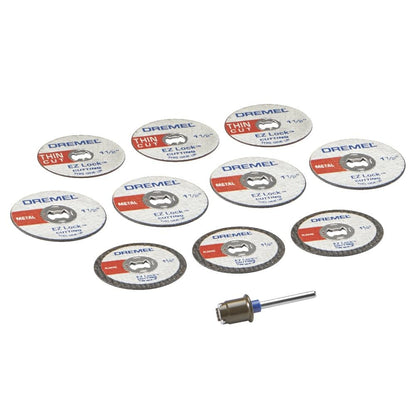 Dremel EZ728-01 EZ Lock - Juego de accesorios de discos de corte para herramientas rotativas de plástico, metal y cortes finos, juego de accesorios surtidos de 11 piezas