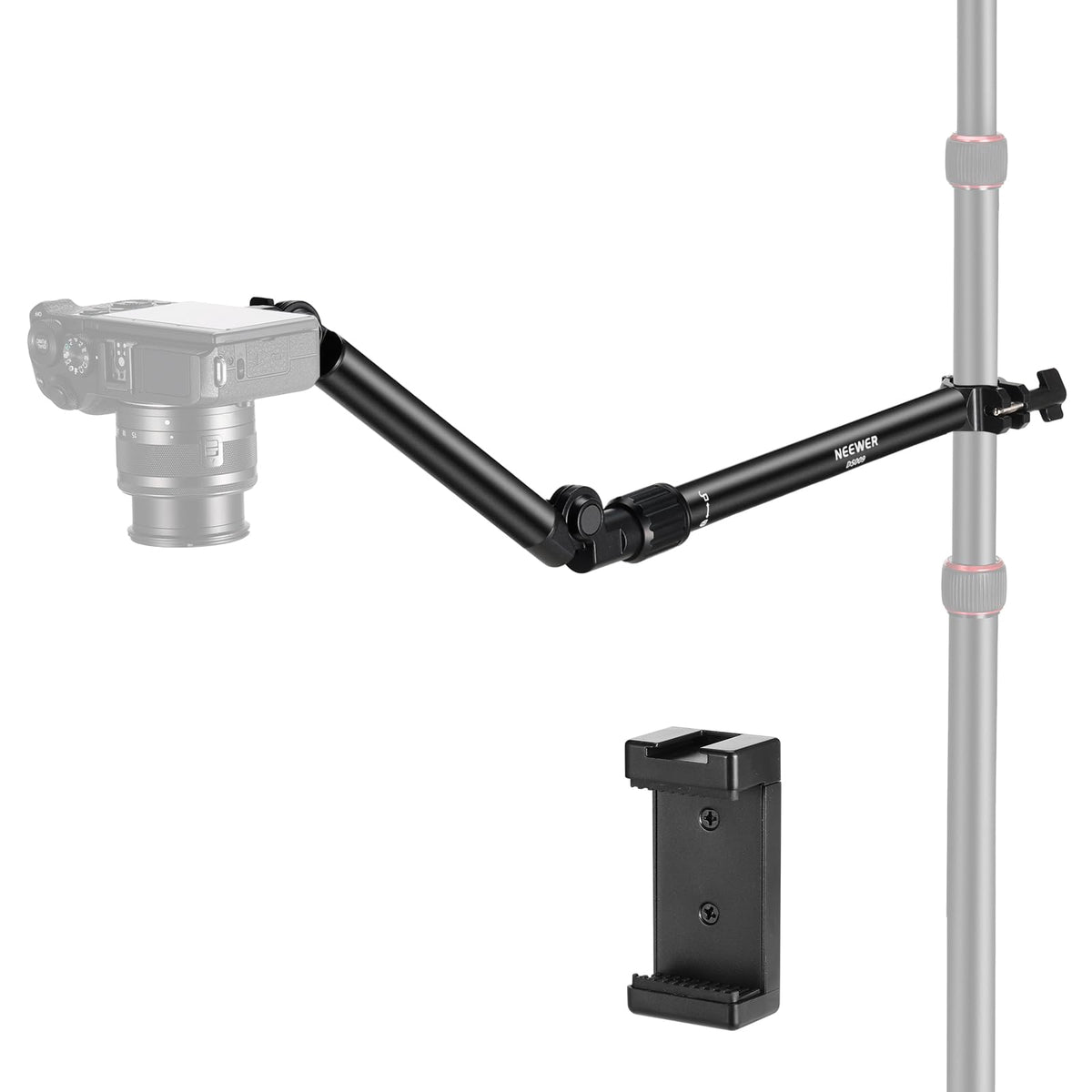 NEEWER Brazo de Cámara Superior con Clip del Teléfono, 22"/ 56cm 180° y 360° 2 Brazo de Sujeción Flexible para Soporte Escritorio, 5.5lb/2.5kg Carga Máx para Cámara LED Anillo Luz Micrófono, DS009