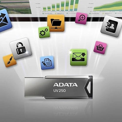 ADATA 32 GB Memoria Flash USB 2.0 Color Plata con Negro (Modelo UV250)