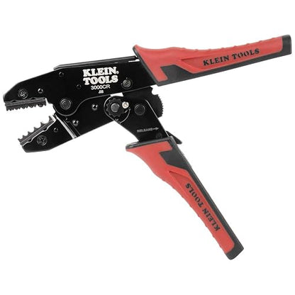 Klein Tools 3006CR Herramienta de crimpado para terminales no aislados, crimpadora de carraca, alambre de cobre trenzado de 10 a 22 AWG, ciclo completo, 5 cavidades
