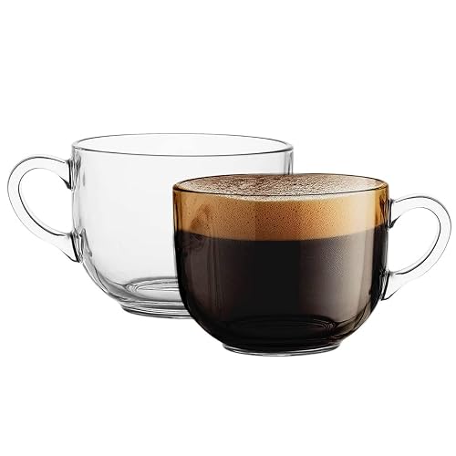 Trilogy | Juego de 6 Tazas de Vidrio para Café, Capuchino, Té, Infusiones, Bebidas Calientes, de Vidrio Grueso Resistente, de Tamaño Jumbo, 470 mililitros