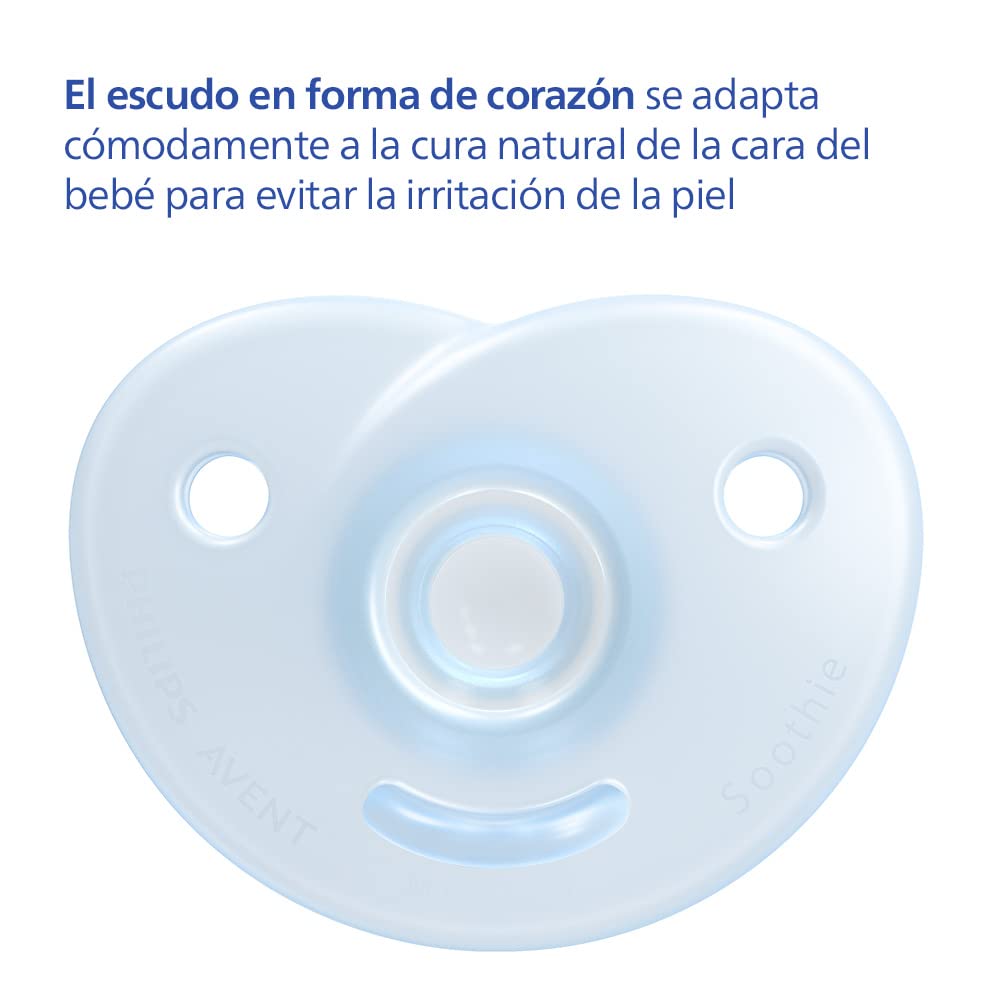 Philips Avent Chupón Soothie Heart Ortodóntico Azul | Mayor confort para su carita | Silicona grado médico | Forma corazón que evita tocar la nariz | 0-6 m | 2 pz | SCF099/21